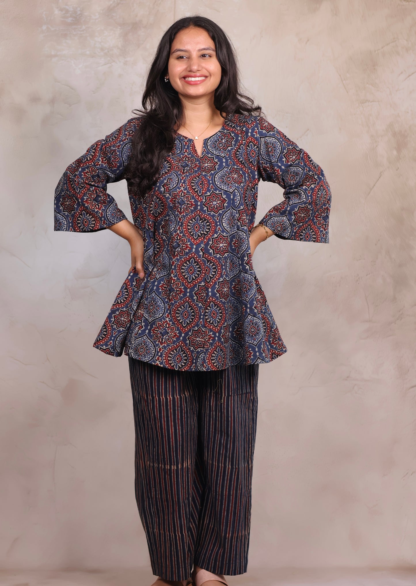Indigo Ajrakh Handblock Printed Co-ord Set (Pure Cotton ) | Looms & Tassels