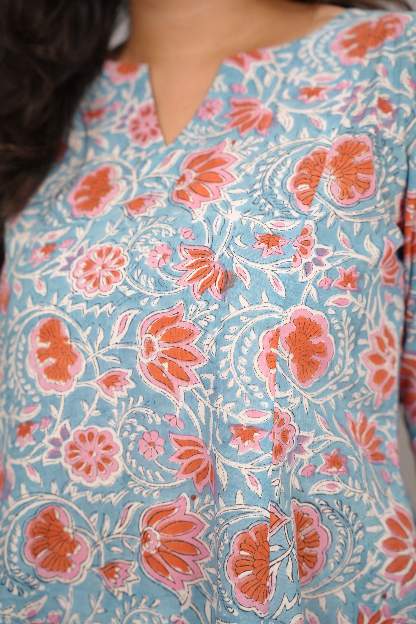 Ice Blue Pure Mul Cotton Kali Kurta  | Looms & Tassels