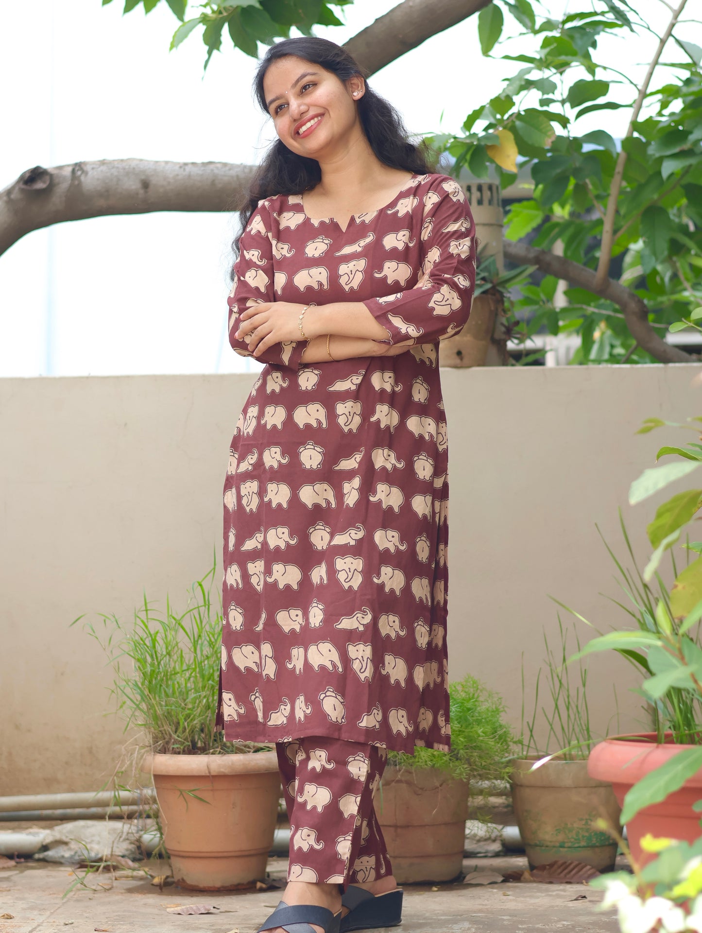 Brown Pure Cotton Handcrafted Co-Ord Set