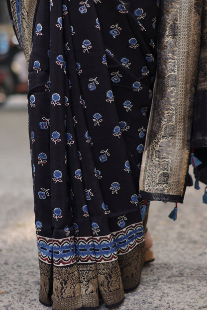 Ajrakh Dola Silk Saree
