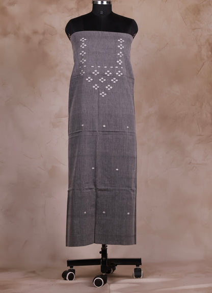 Grey Handwoven Jamdhani weaving pure Malai cotton 2 piece suit sets | Looms & Tassels