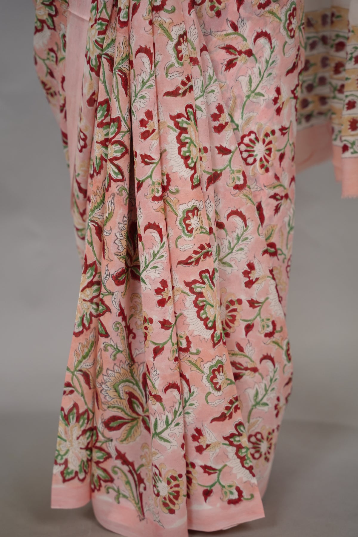 Pastel Pink Georgette Hand Block Printed Saree| Looms & Tassels