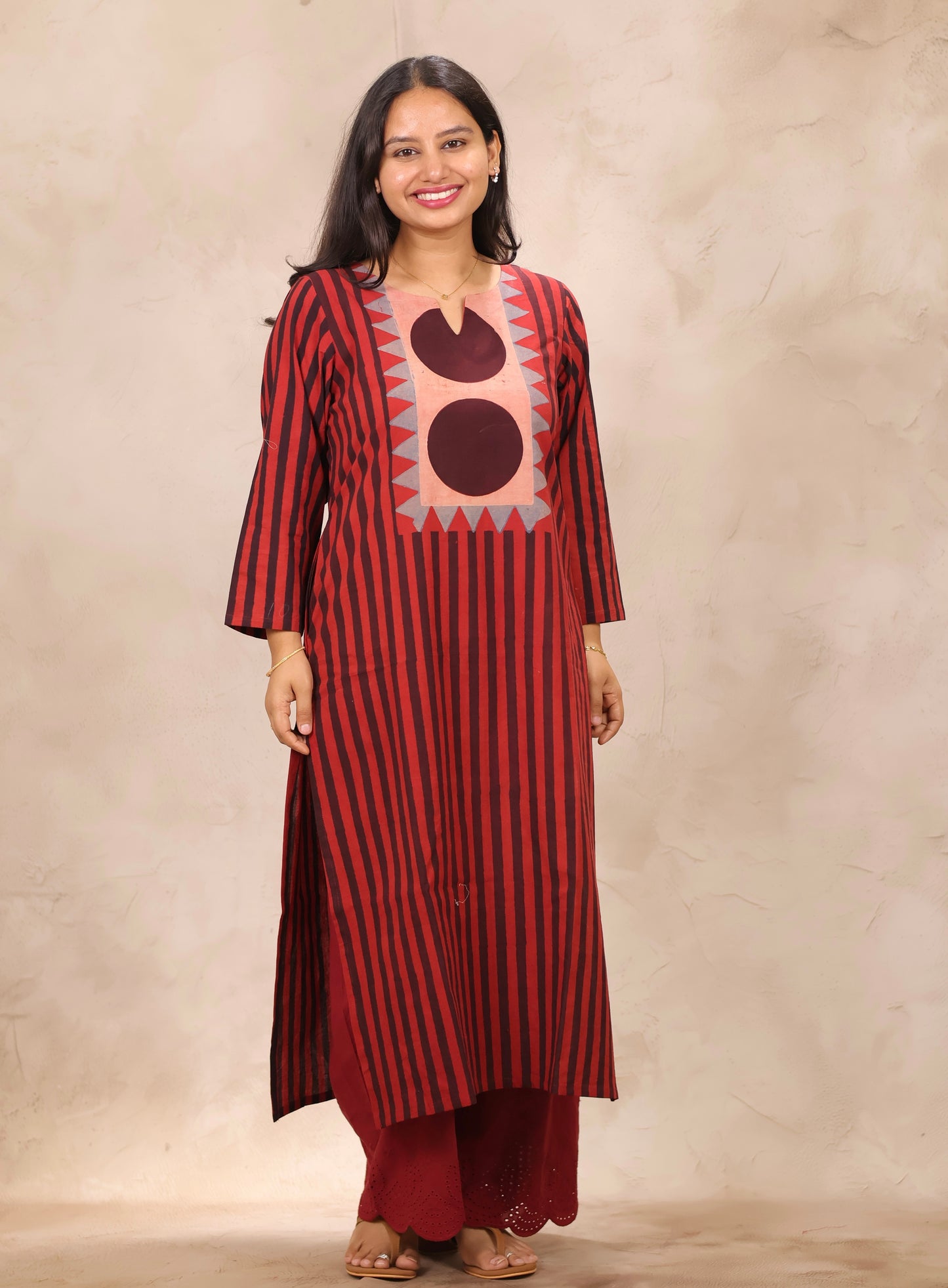 Red Contemporary Ajrakh Pattern Hand Block Cotton printed Kurti | Looms & Tassels