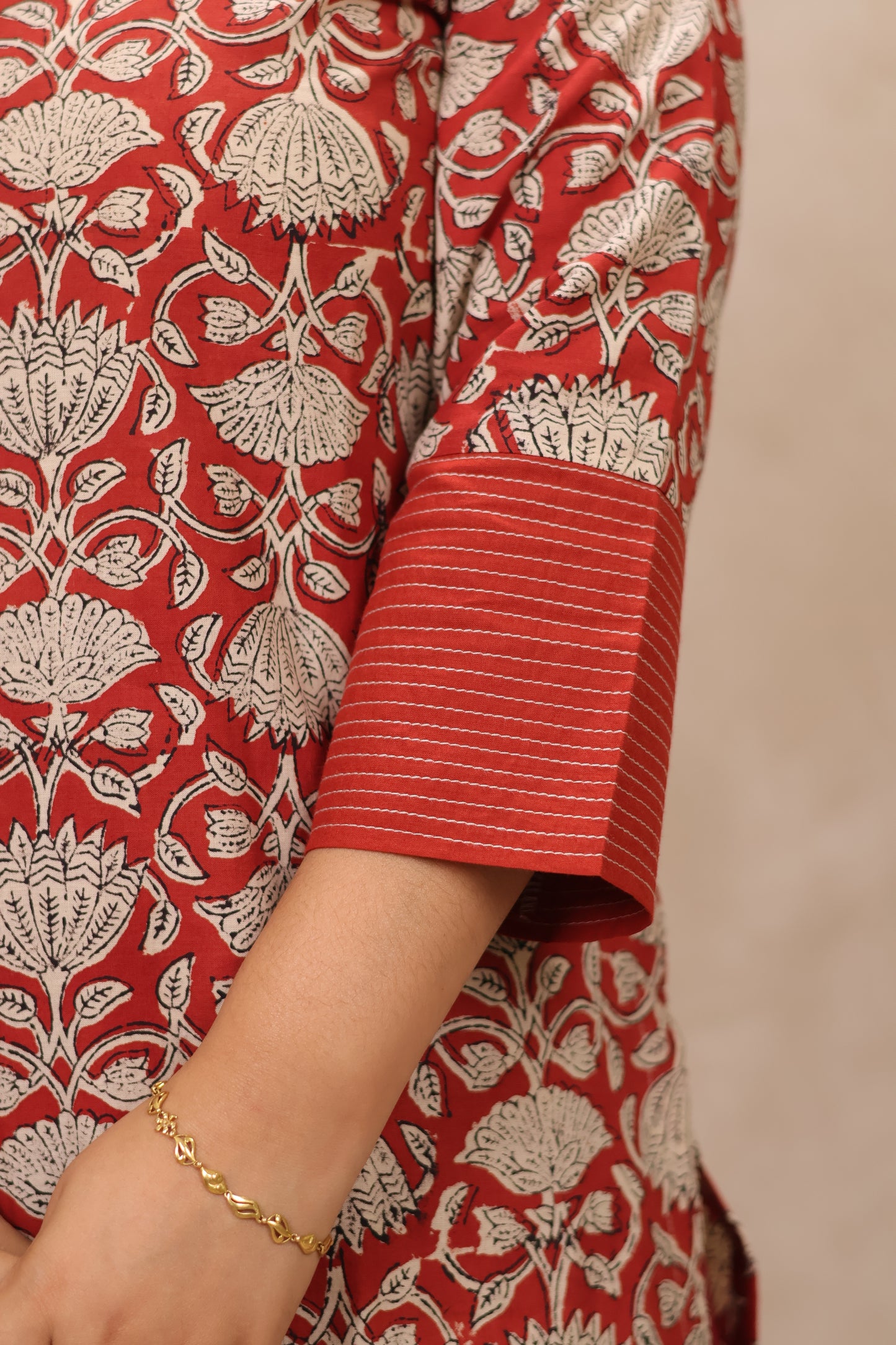 Rust Pure Bagru Mul Cotton Straight Cut Kurta | Looms & Tassels
