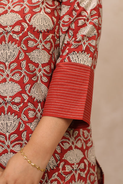 Rust Pure Bagru Mul Cotton Straight Cut Kurta | Looms & Tassels