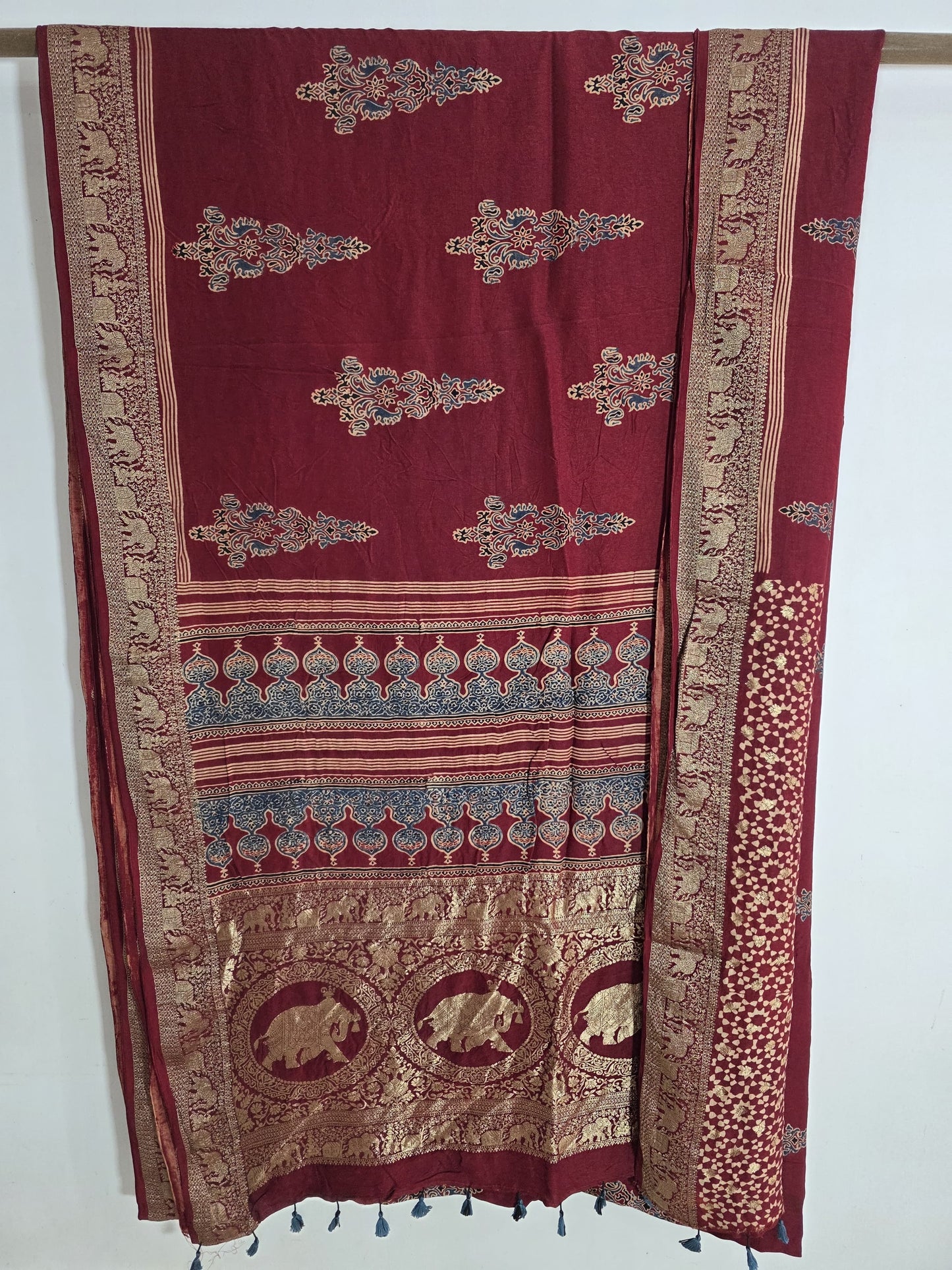 Maroon Ajrakh Dola Silk Saree
