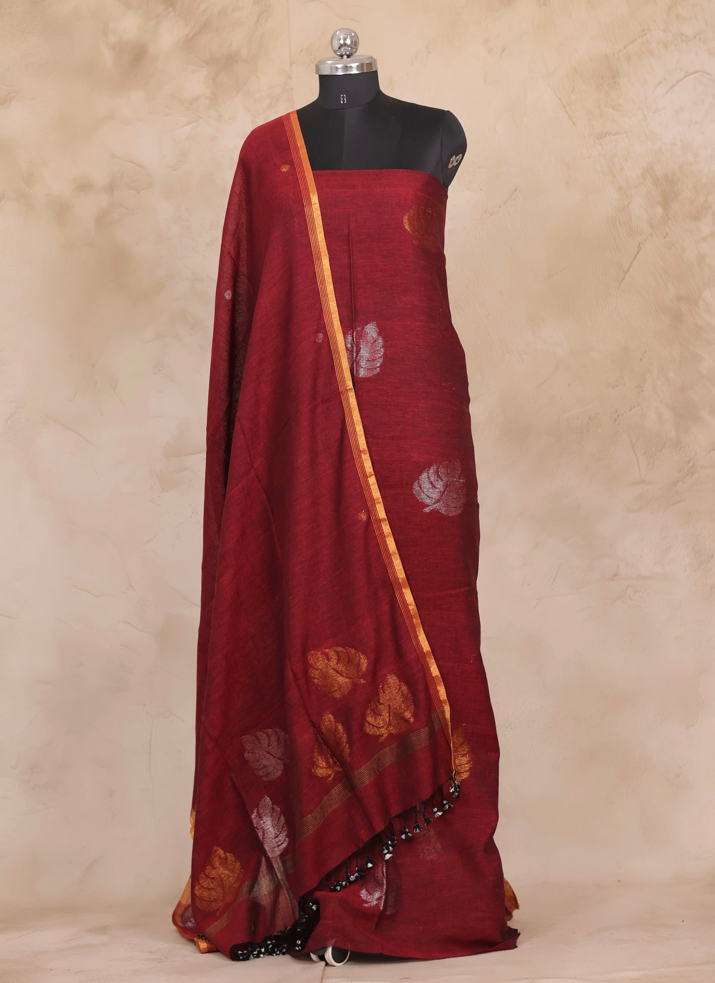 Rust Handwoven Jamdhani weaving pure Linen 2 piece suit sets | Looms & Tassels