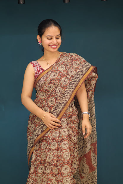 Kalamkari Hand block printed Kota Doriya Saree
