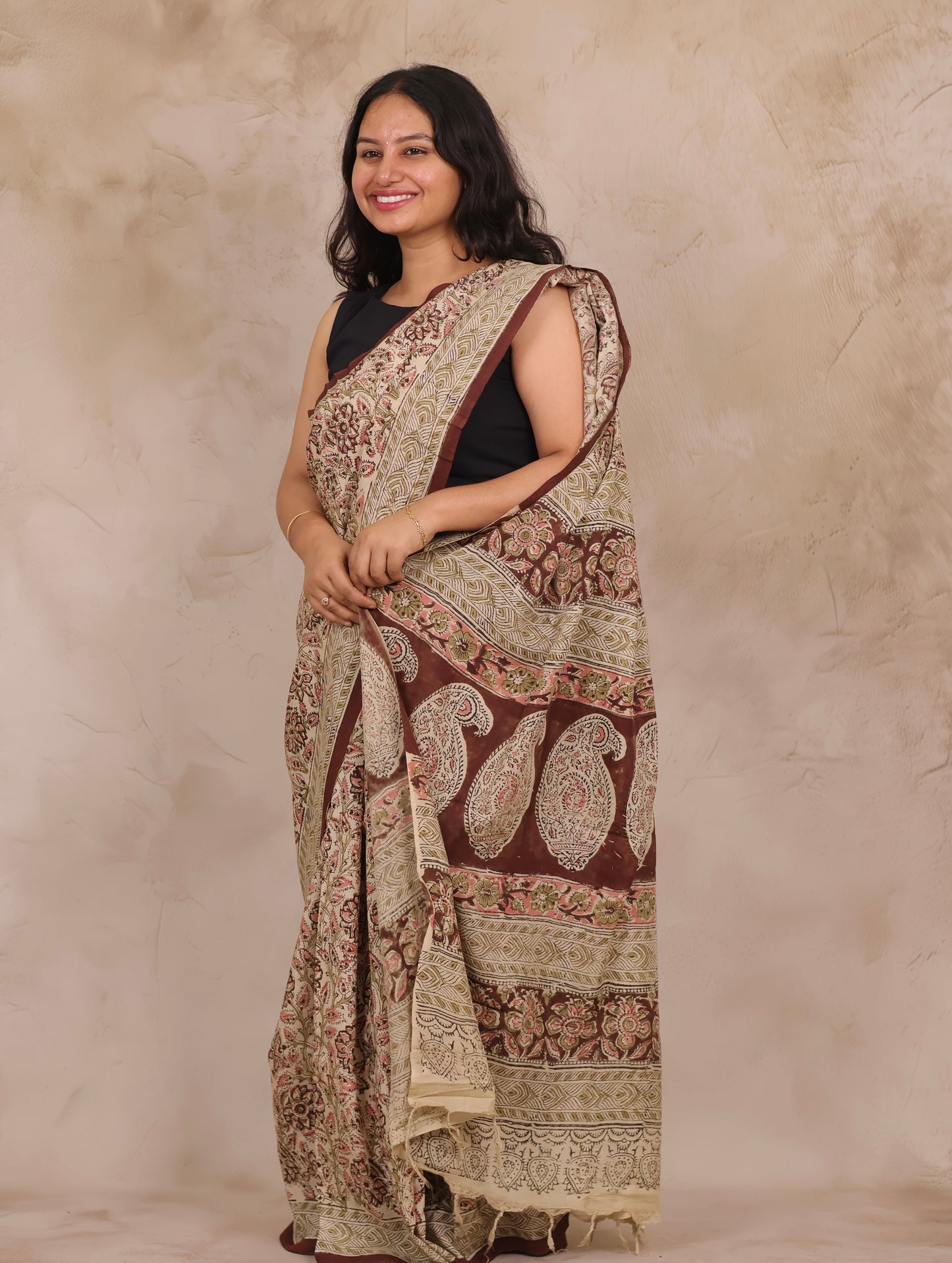 Hand Block Printed Kalamkari Chennur Silk Saree