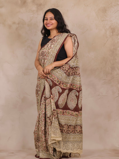 Hand Block Printed Kalamkari Chennur Silk Saree