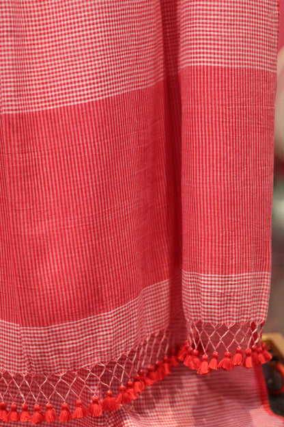 Checks Pure Handwoven Malai Cotton Saree