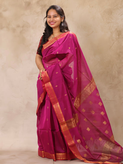 Magenta Handloom Maheswari Silk Cotton Sarees | Looms & Tassels