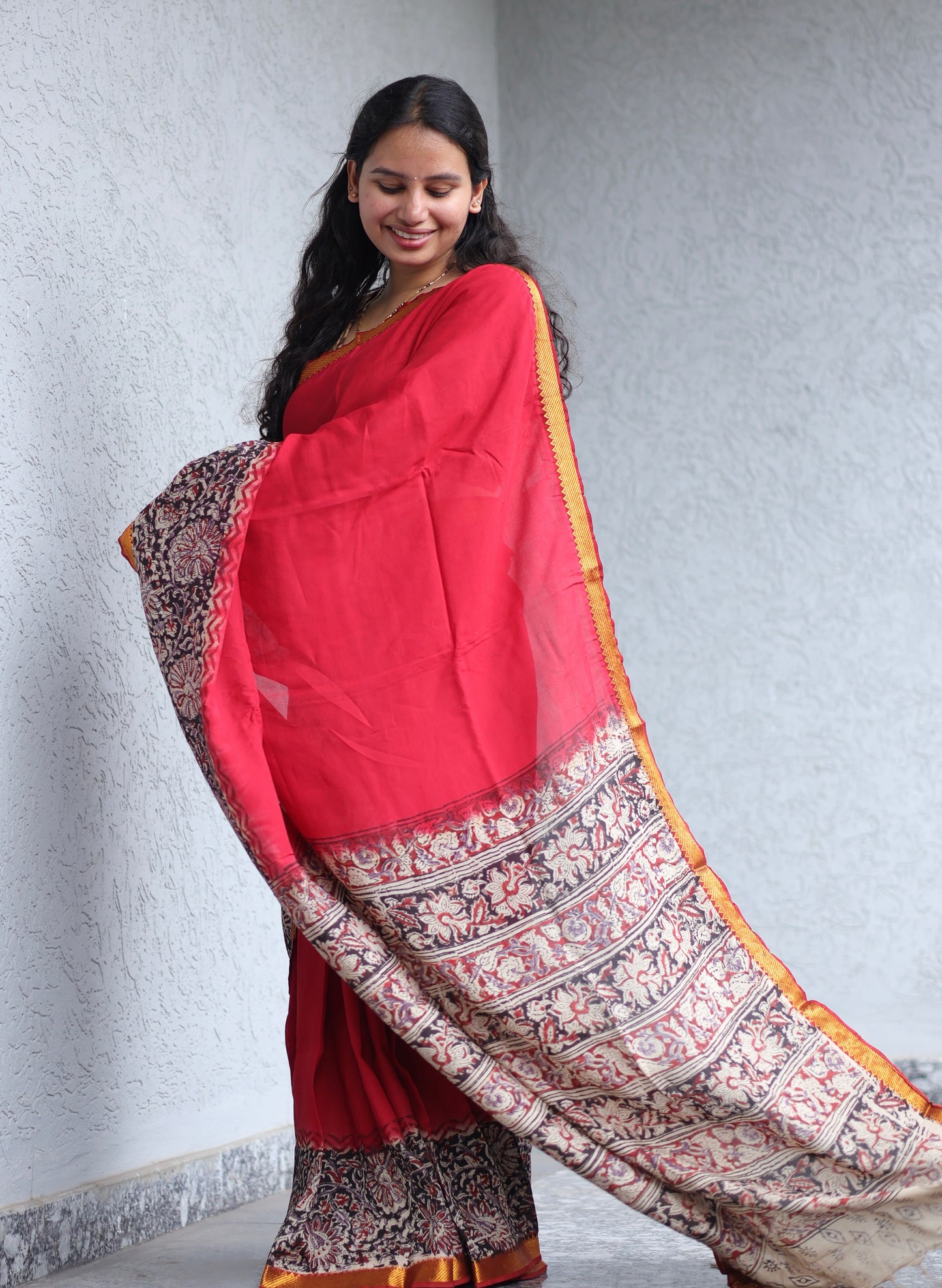 Kalamkari dyeing premium chennur silk with hand block print saree