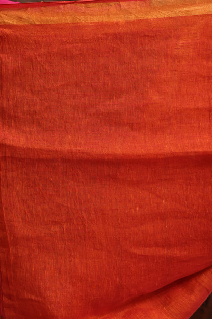 Orange Pure Handwoven Linen Saree