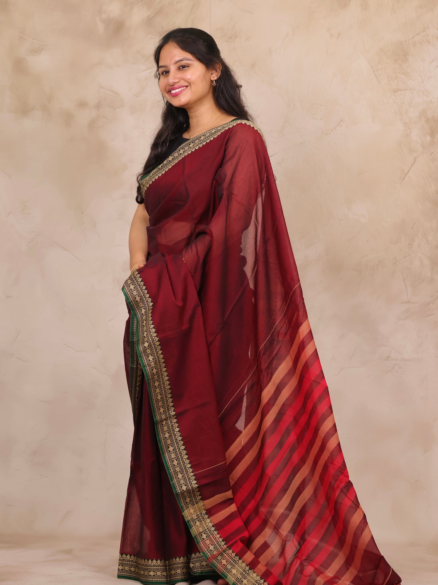 Maroon Narayanpet Cotton Saree | Looms & Tassels