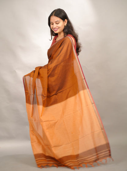 Rust Orange Narayanpet Cotton Saree | Looms & Tassels