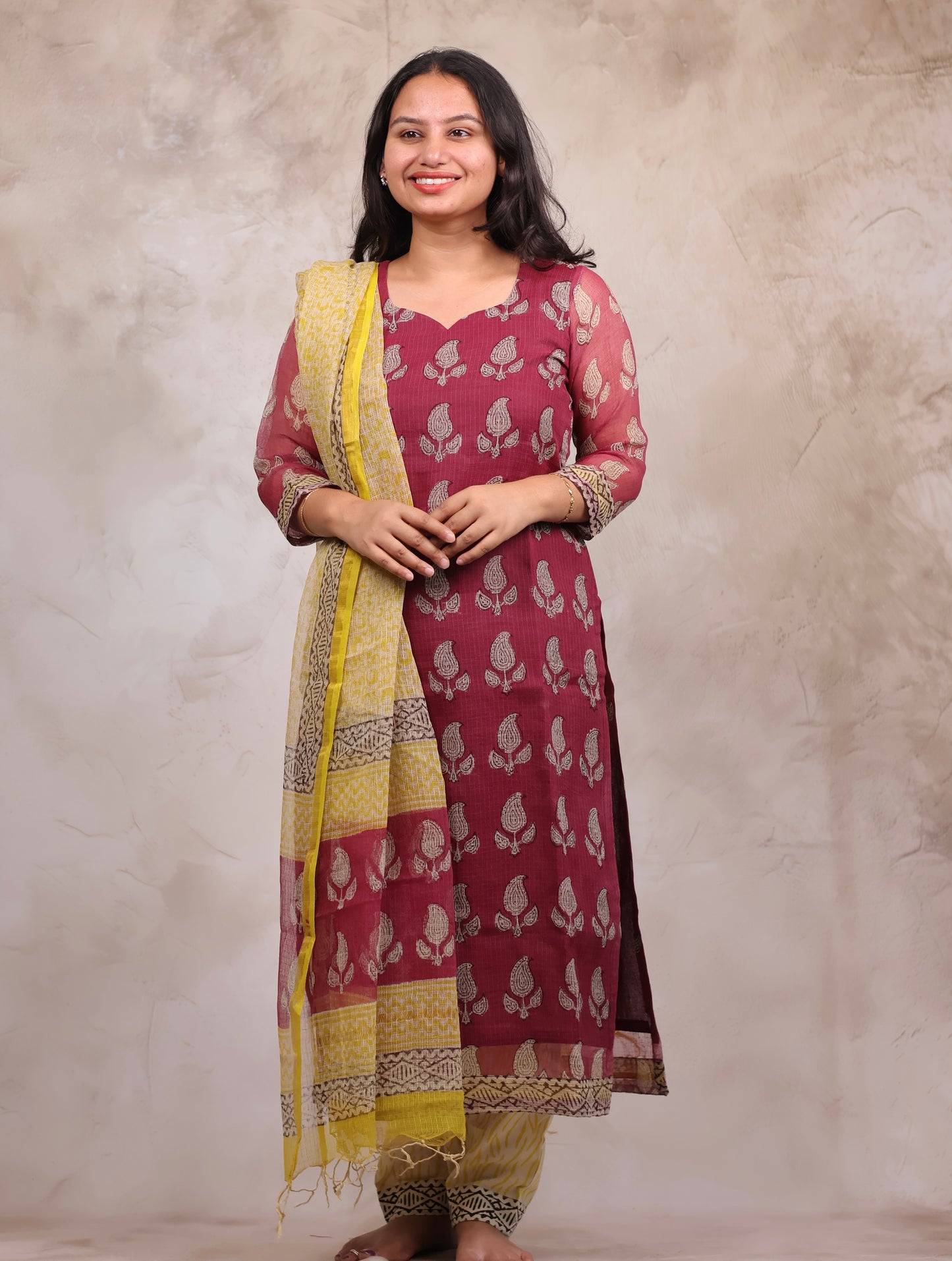 Handblock printed kota 3 piece suit (stitched)