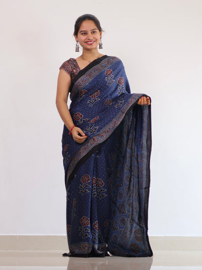 Blue Ajrakh Modal Silk Saree