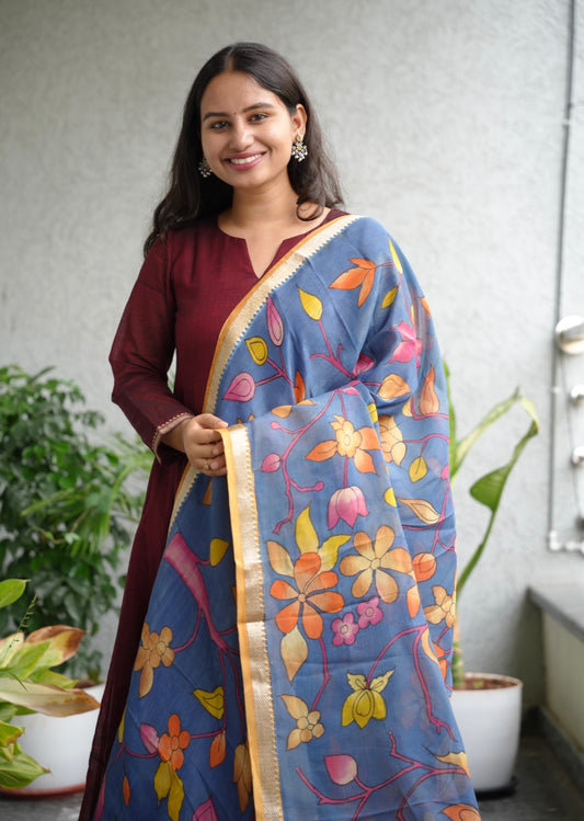 Pen Kalamkari Mangalagiri silk Dupatta