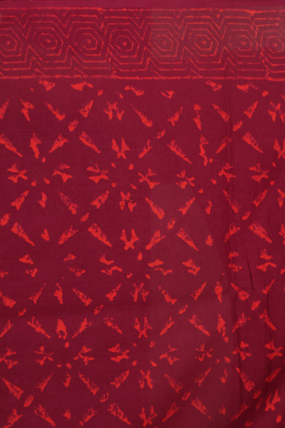 Maroon Bagru Handblock printed MulMul cotton saree | Looms & Tassels