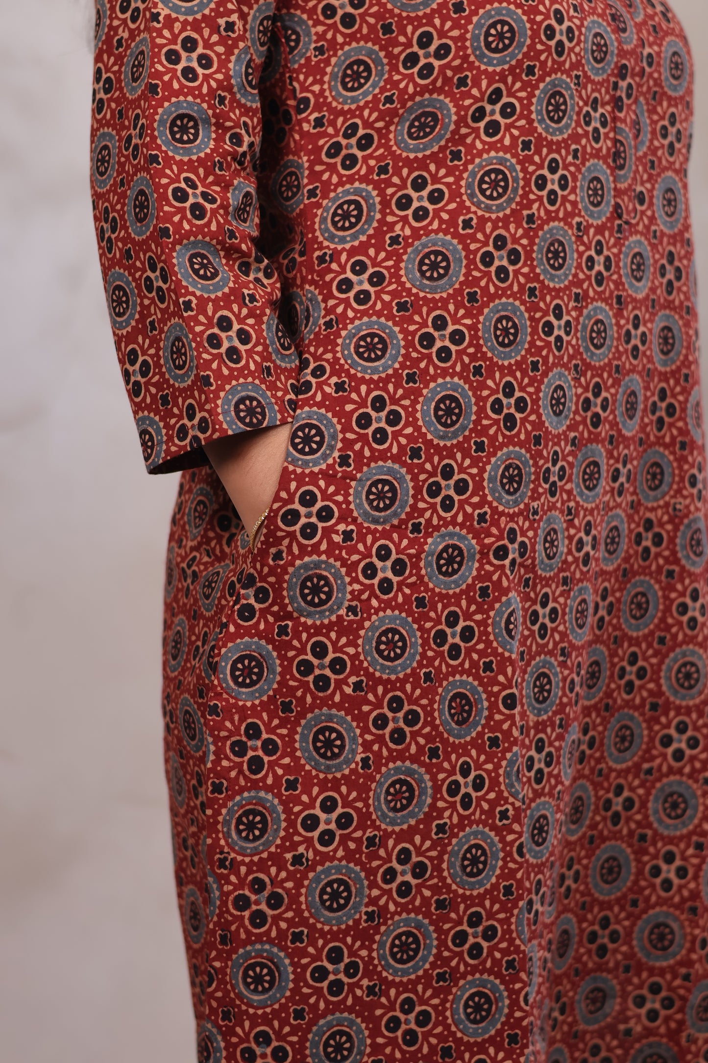 Red Ajrakh Hand Block Printed Kurti | Looms & Tassels