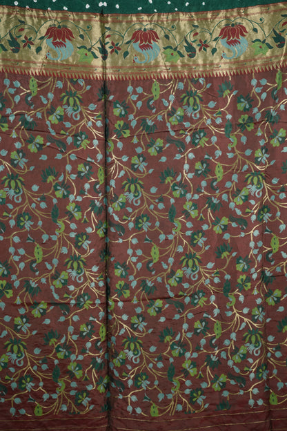 Green Handcrafted Bandhani Paithani Dola Silk Saree | Looms & Tassels