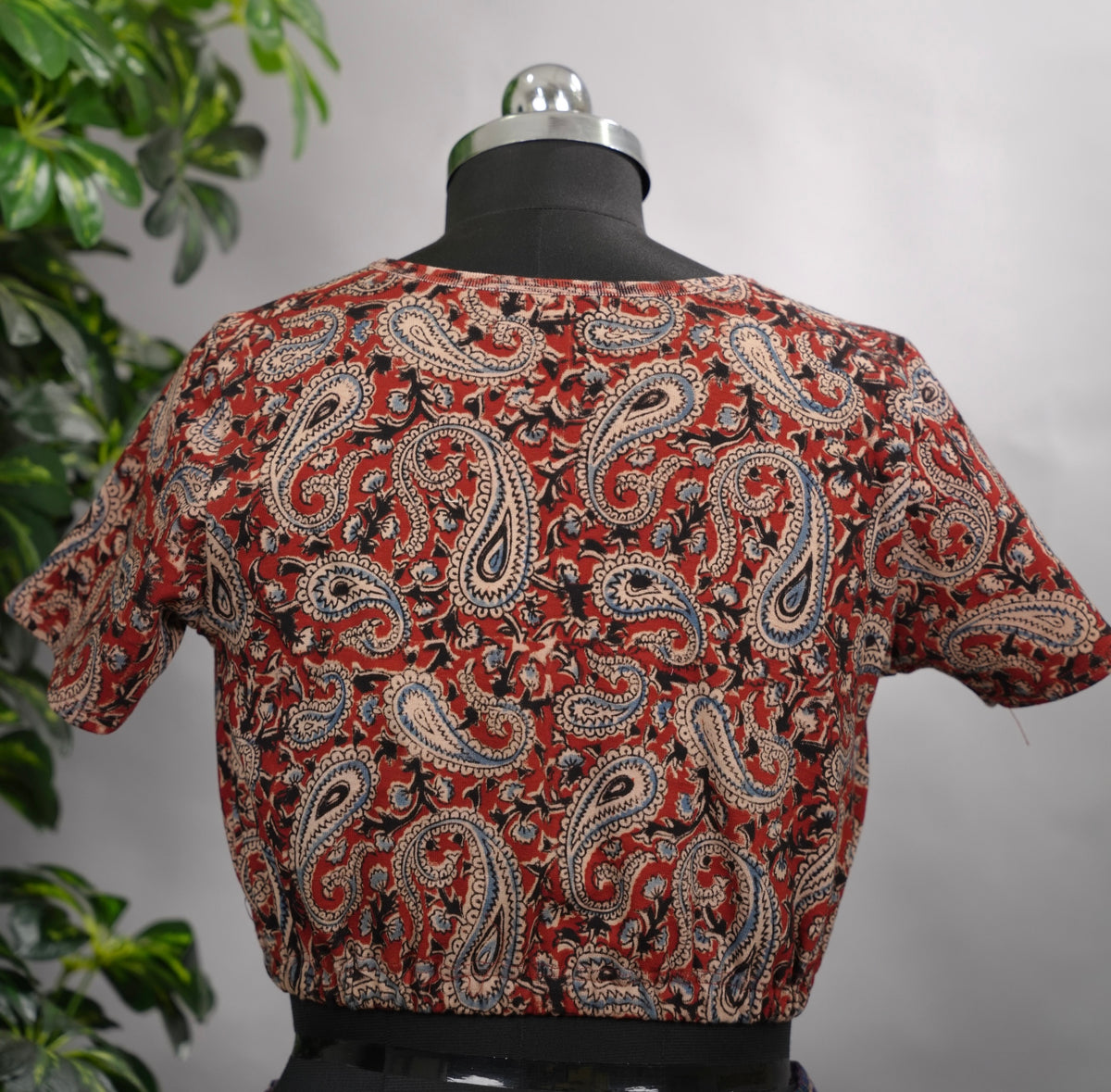 V Neck Stretchable Hand block printed kalamkari blouse
