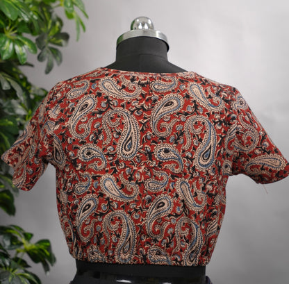 V Neck Stretchable Hand block printed kalamkari blouse
