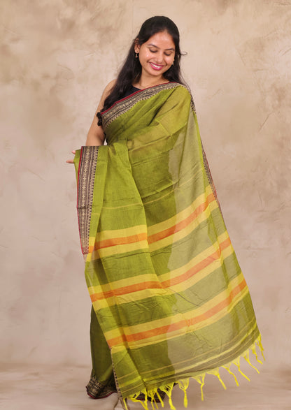 Green Narayanpet Cotton Saree | Looms & Tassels