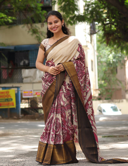 Kanchi Border Kalamkari Chennur Silk Saree