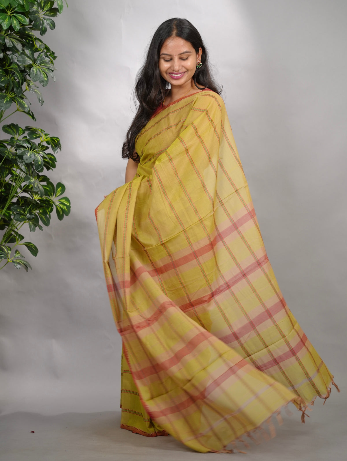 Olive Green Narayanpet Cotton Saree | Looms & Tassels