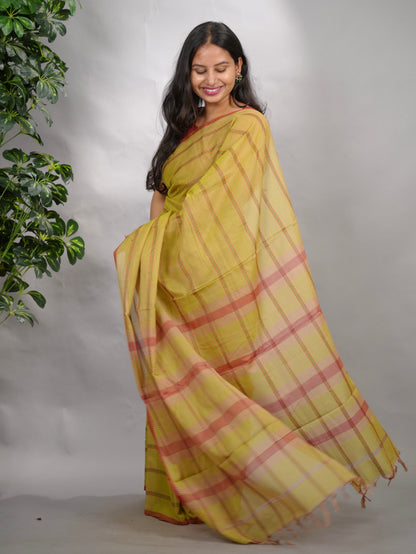 Olive Green Narayanpet Cotton Saree | Looms & Tassels