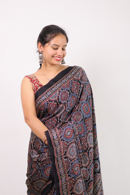 Ajrakh Modal Silk Saree