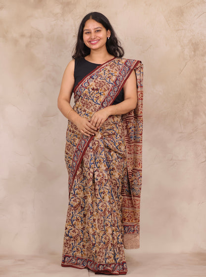 Hand Block Printed Kalamkari Cotton Saree