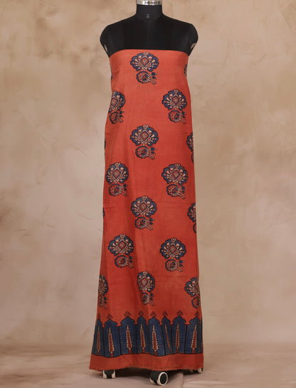 Maheswari Silk Cotton Ajrakh Handblock Printed 2 Piece Suit Set | Looms & Tassels