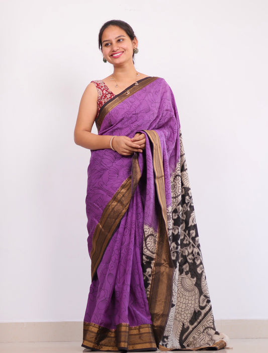 Purple Dyeing Outline kalamkari silk saree