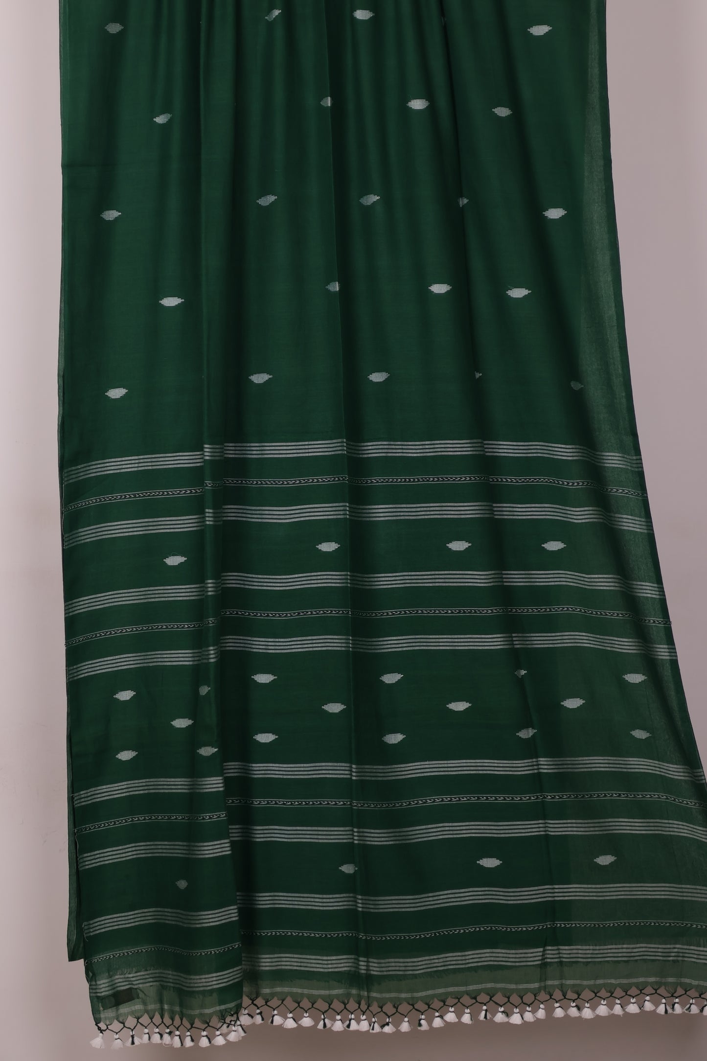 Green Pure Handwoven Malai Cotton Saree with Butta Weaving