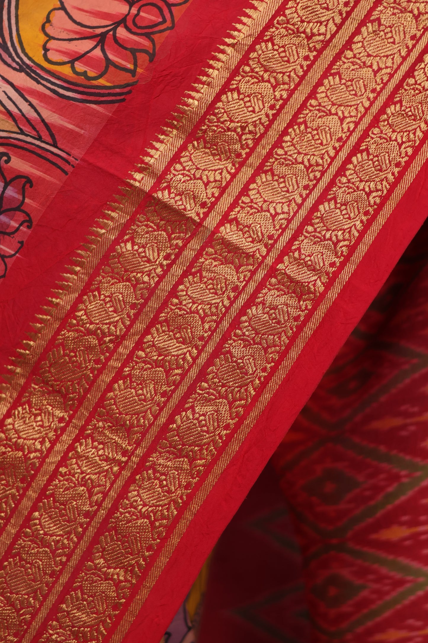 Lavender Kanchi Pattu Hand Painted Pen Kalamkari Saree