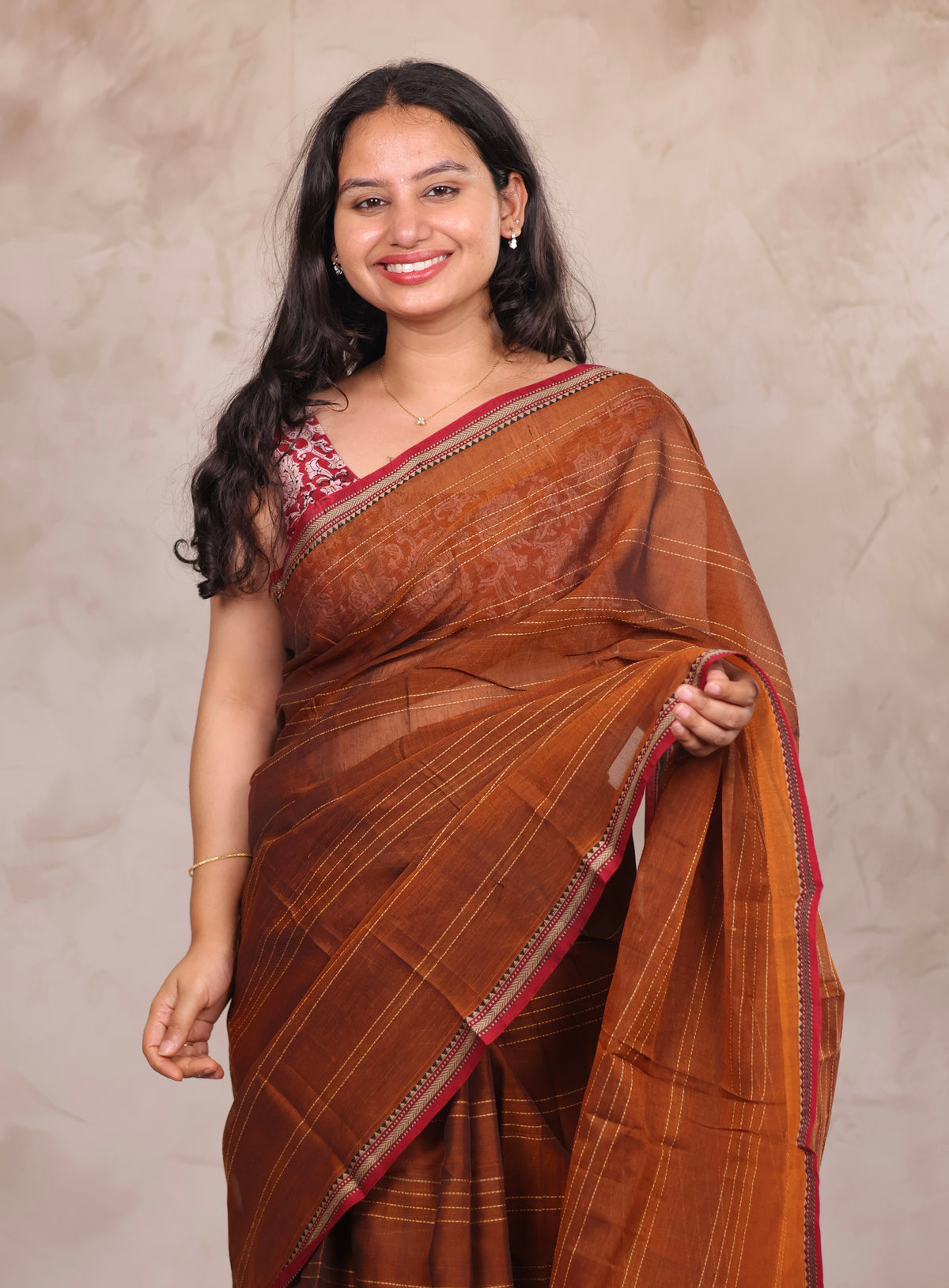 Mustard Narayanpet Cotton Saree lines weaving Saree | Looms & Tassels