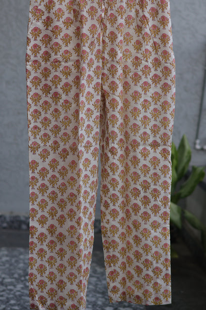 Green Handblock printed Pure Mul Cotton with Kota Doria Duppata 3 piece suit (stitched)