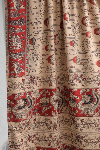 Cream Lotus Kalamkari Cotton Saree