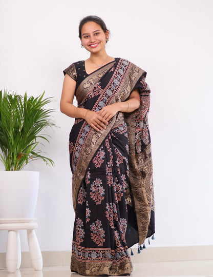 Ajrakh Dola Silk Saree