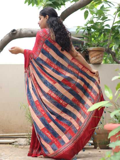 Red Ajrakh Modal Silk Saree