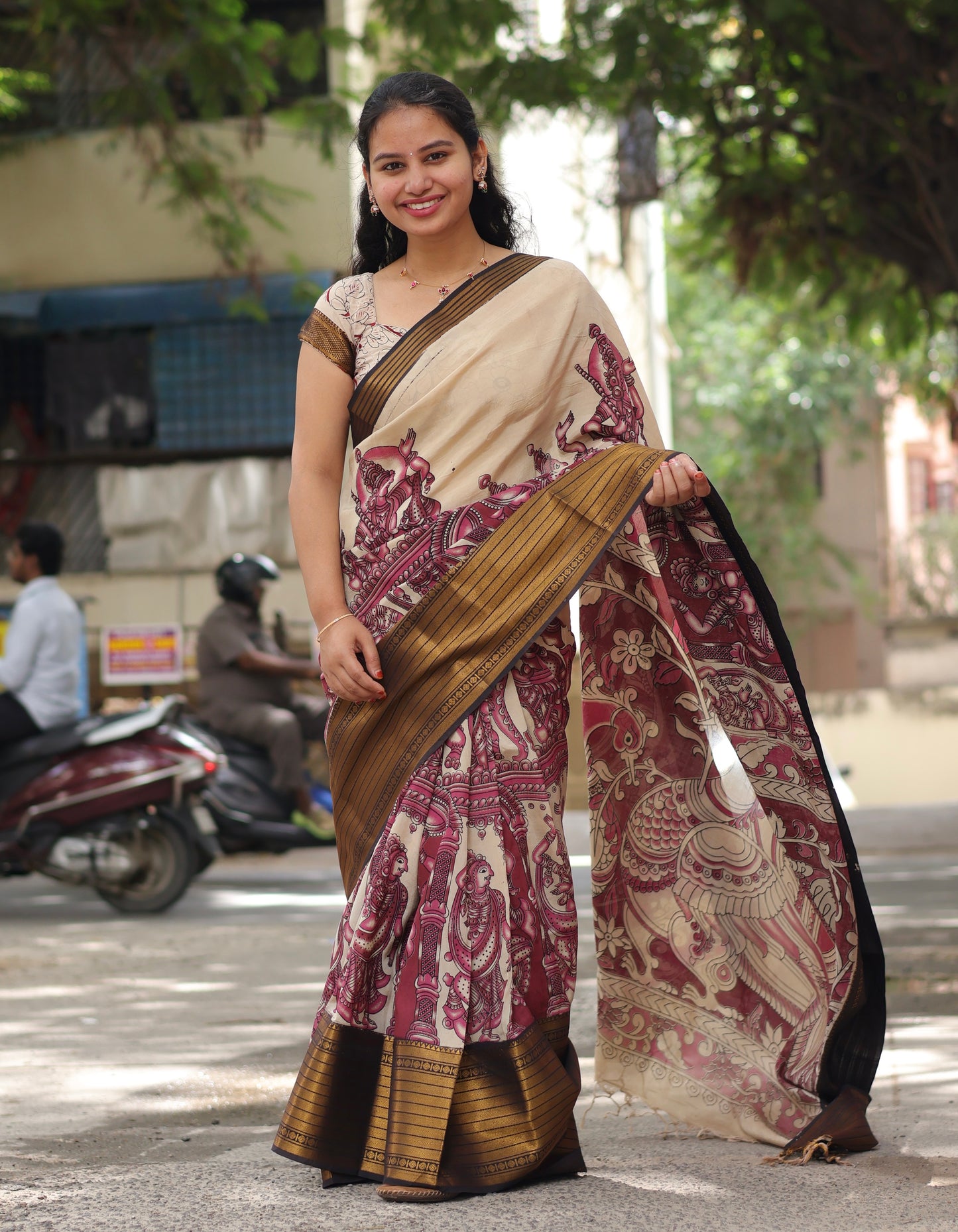 Kanchi Border Kalamkari Chennur Silk Saree