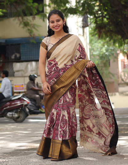 Kanchi Border Kalamkari Chennur Silk Saree