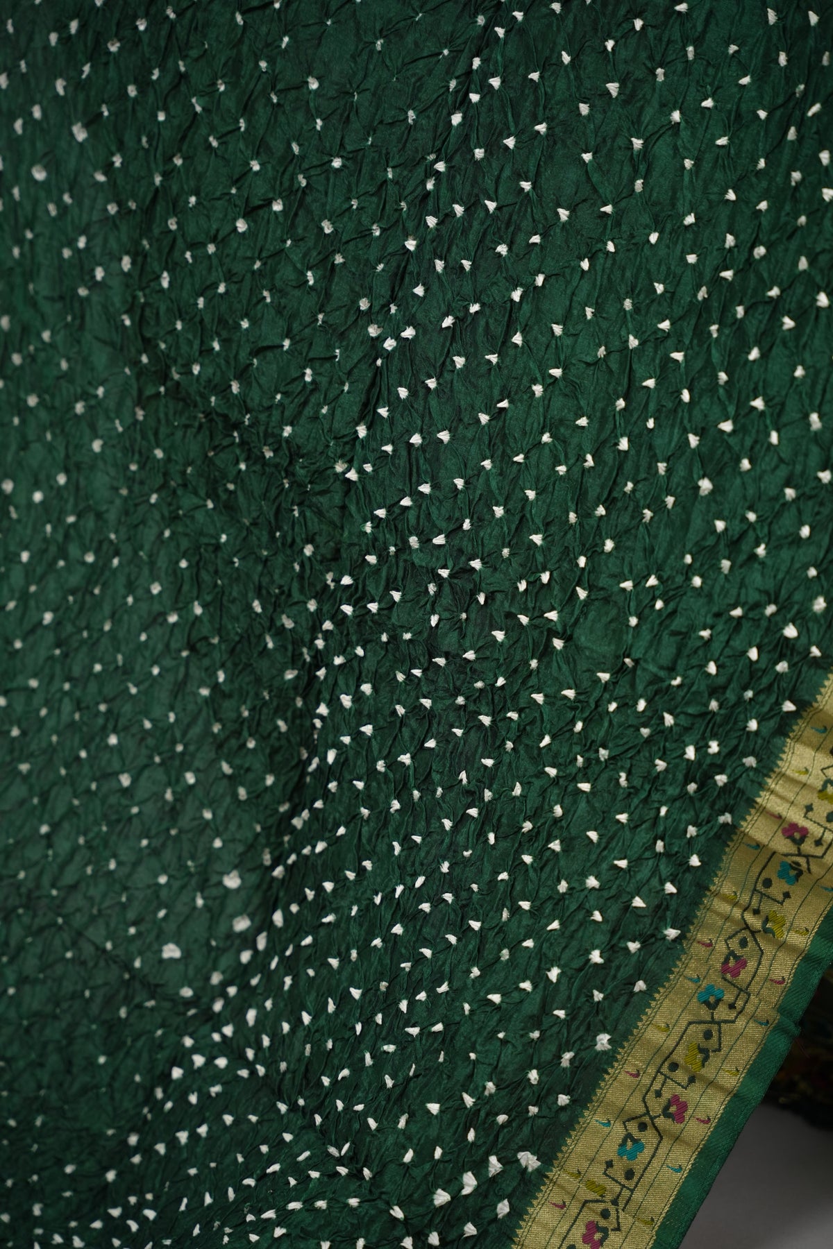 Green Handcrafted Bandhani Paithani Dola Silk Saree | Looms & Tassels