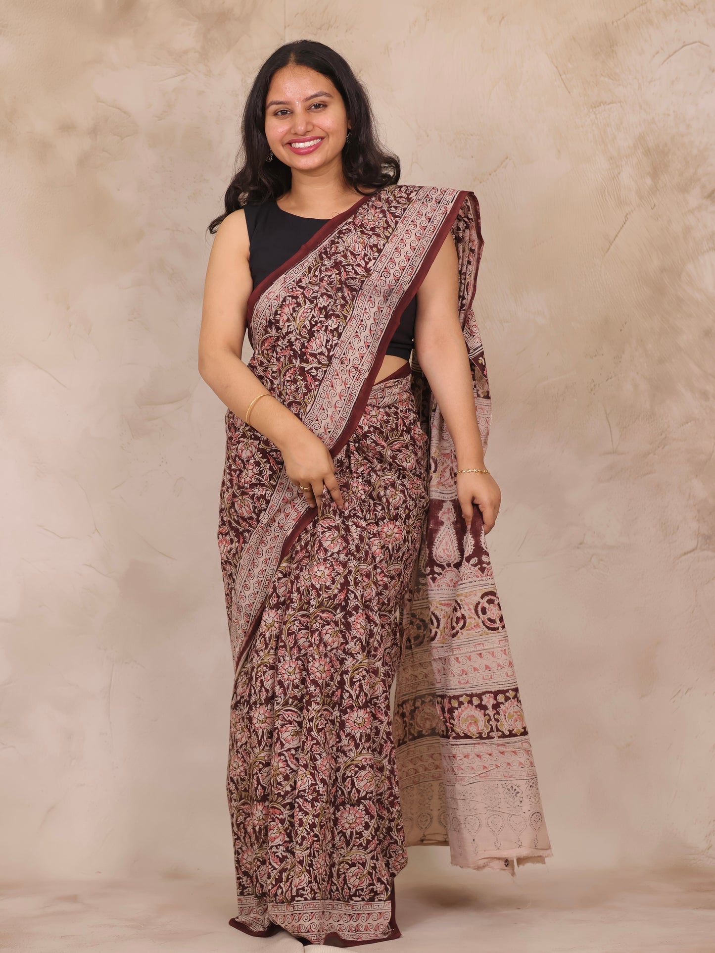 Hand Block Printed Kalamkari Cotton Saree