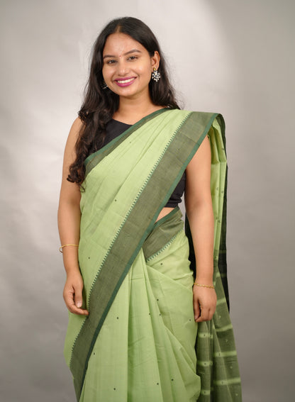 Pista Green Handloom Venkatagiri Cotton Saree Without Blouse | Looms & Tassels
