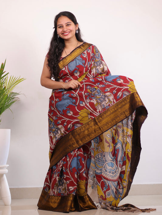 Kanchi border Kalamkari chennur silk saree