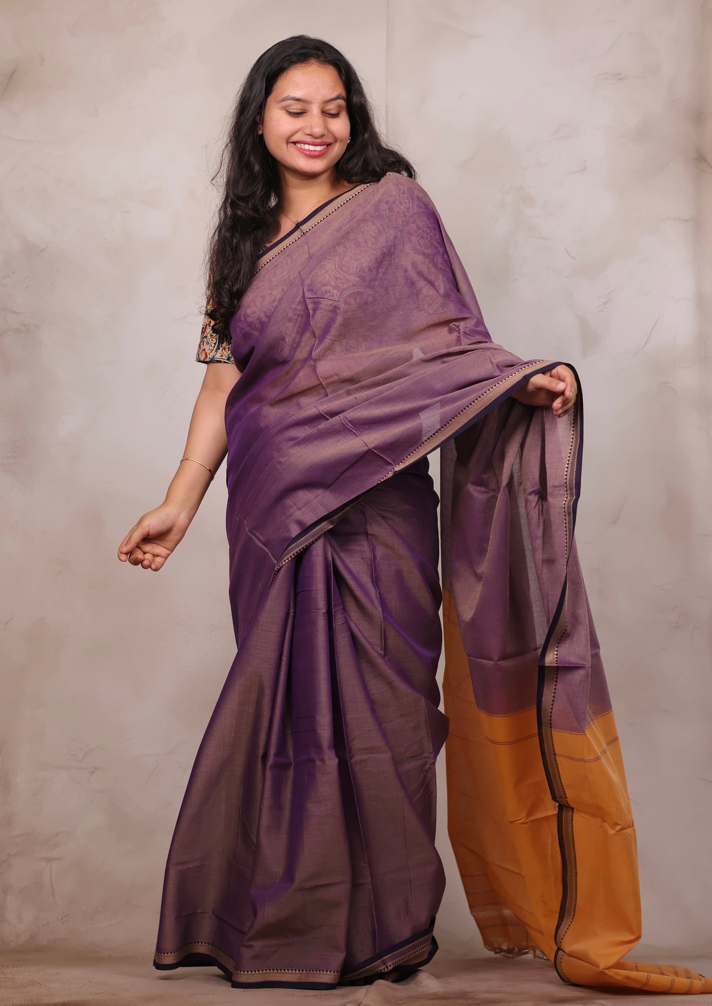 Lavender Narayanpet Cotton Saree | Looms & Tassels